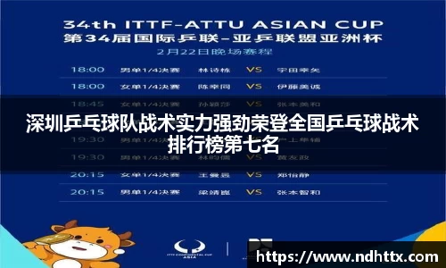 深圳乒乓球队战术实力强劲荣登全国乒乓球战术排行榜第七名