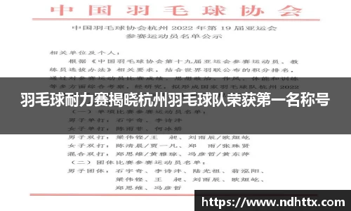 羽毛球耐力赛揭晓杭州羽毛球队荣获第一名称号